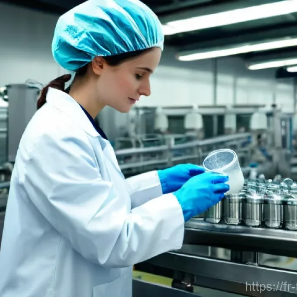 식품위생사 자격증으로 취업 가능한 회사 - **French Agro-Food Quality Control Technician Inspecting a Dairy Production Line**
An ultra-real...