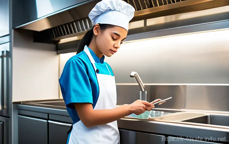 식품위생사 시험 준비를 위한 스터디 팁 - **Prompt:** A vibrant and well-lit professional kitchen. A diverse young culinary student, wearing a...