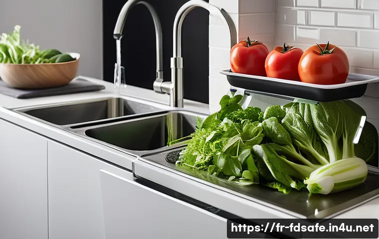 식품위생사 경력 10년차의 조언 - **A meticulously organized, brightly lit modern kitchen. In the foreground, a person with clean hand...