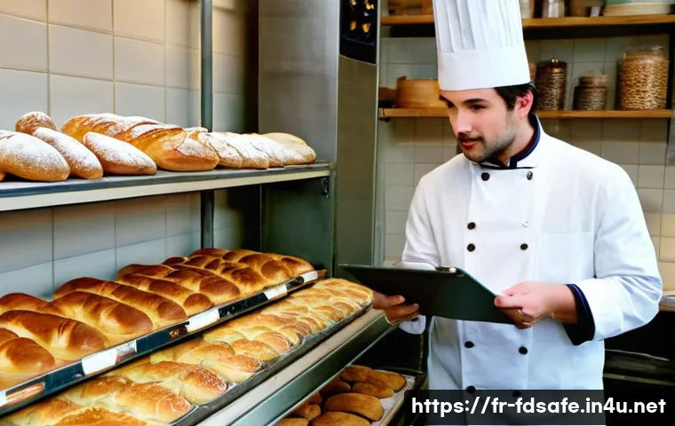 식품위생사 직업으로서의 장점과 단점 - **Prompt 1: Artisan Bakery Inspection**
"A diligent female food hygiene professional, appearing ...